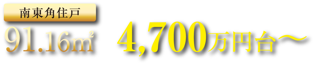【南東角住戸】91.16㎡ 第9期以降販売価格 4,700万円台～